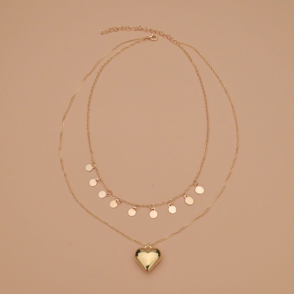 Women's Fashion Peach Heart Round Iron Piece Necklaces