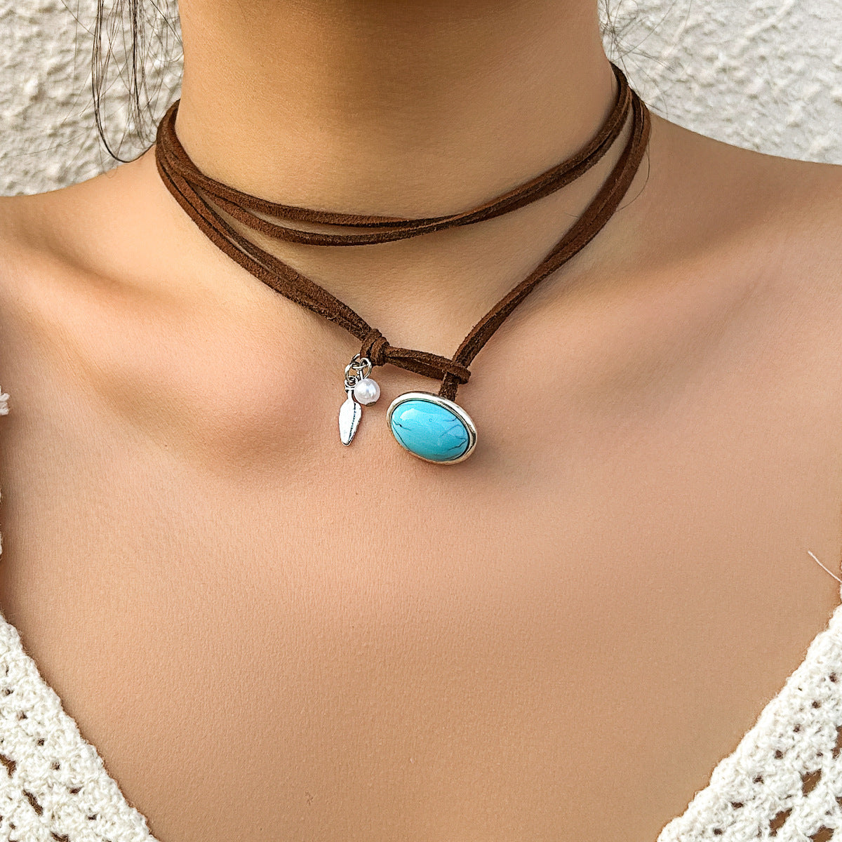 Turquoise Double Veet Clavicle Chain Sweet Cool Necklaces