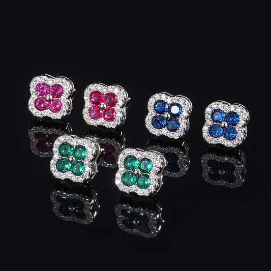 Women's High Carbon Diamond Independent Packaging Flower Colored Gems Retro Earrings