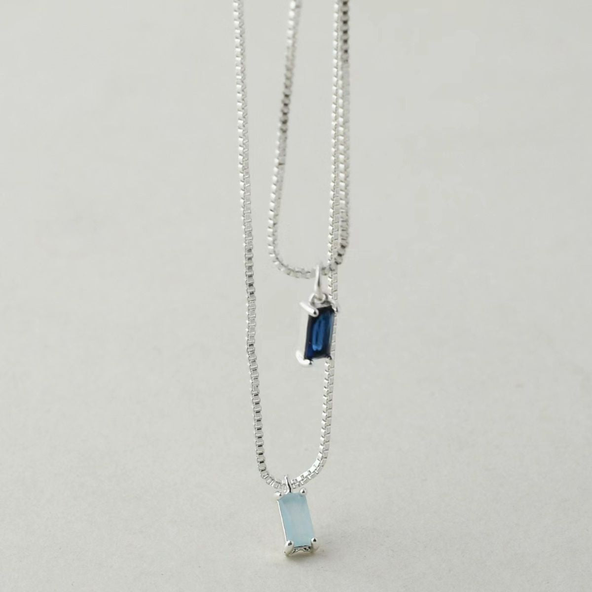 Fresh Blue Color Zircon Twin Clavicle Necklaces