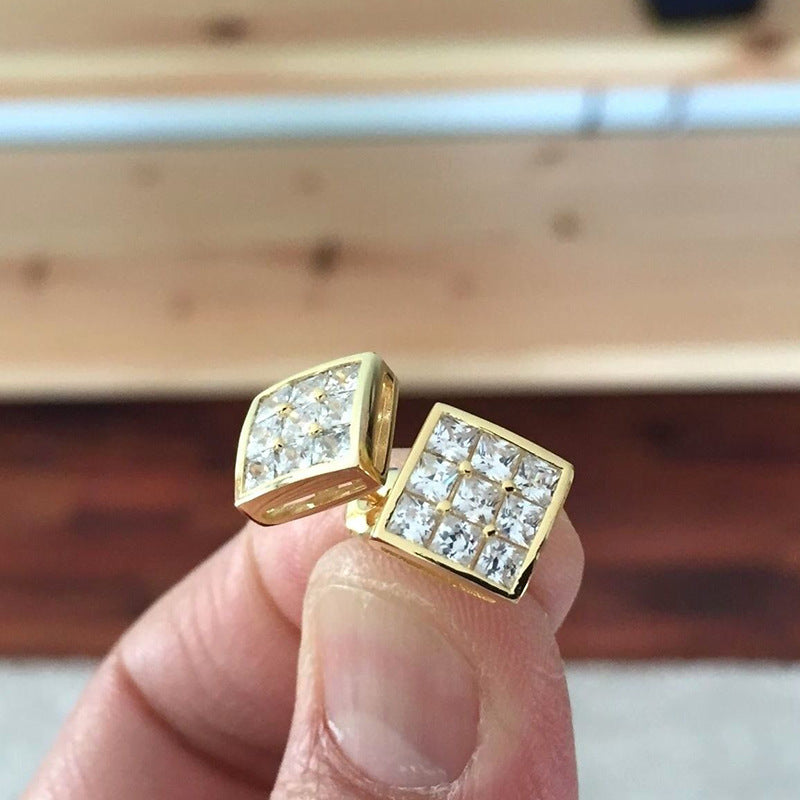 Simple Square Full Diamond Gold-plated Affordable Luxury Style Earrings