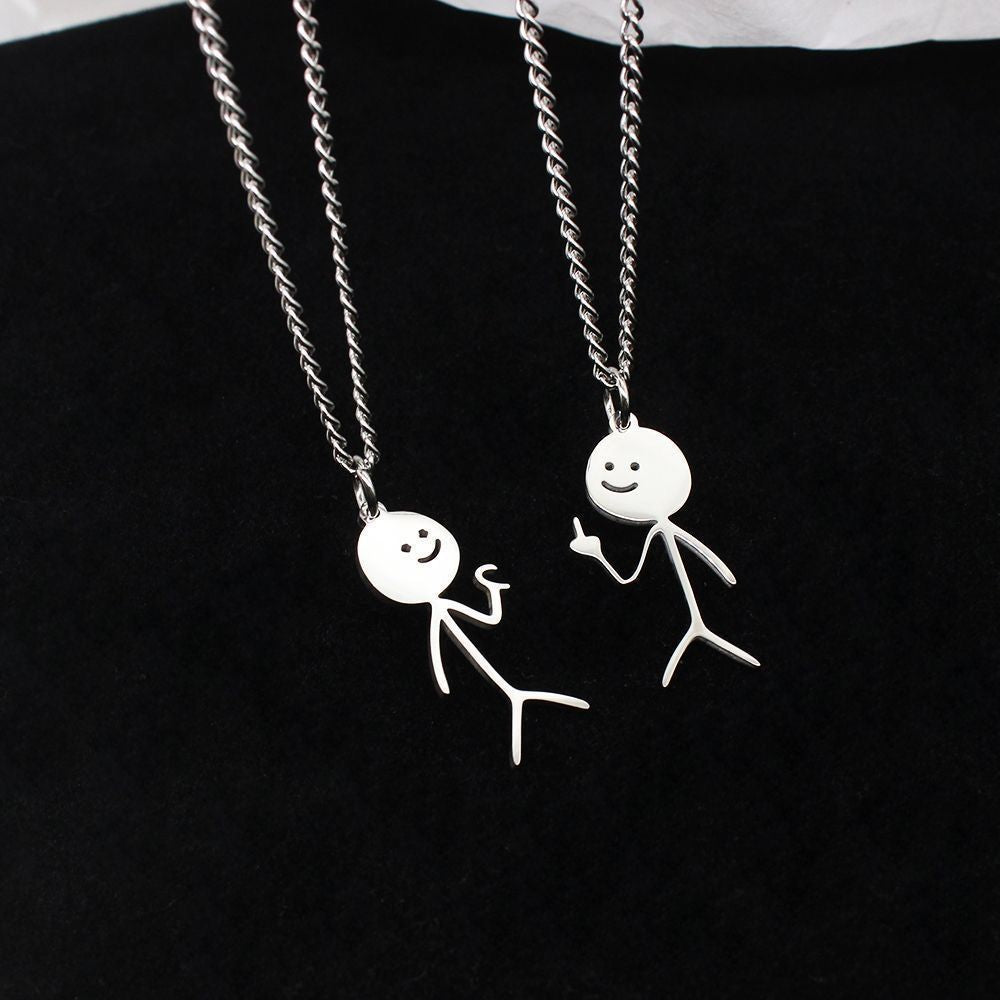 Stickman Bixin Vertical Middle Finger Couple Necklaces