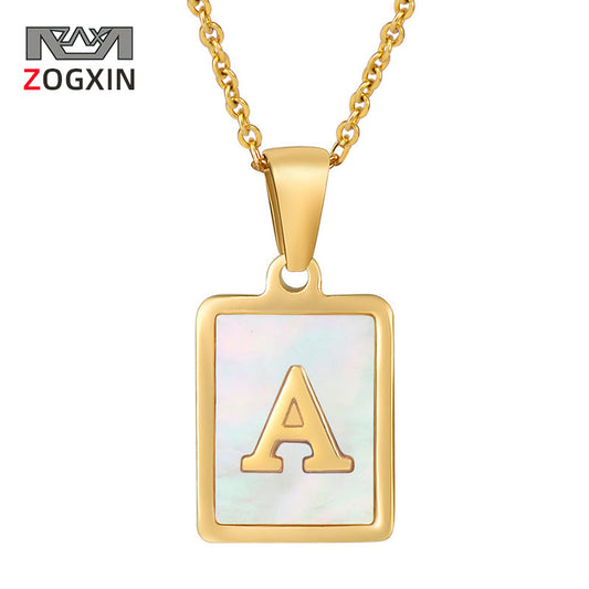 Steel Shell Letter Female Square Titanium Necklaces