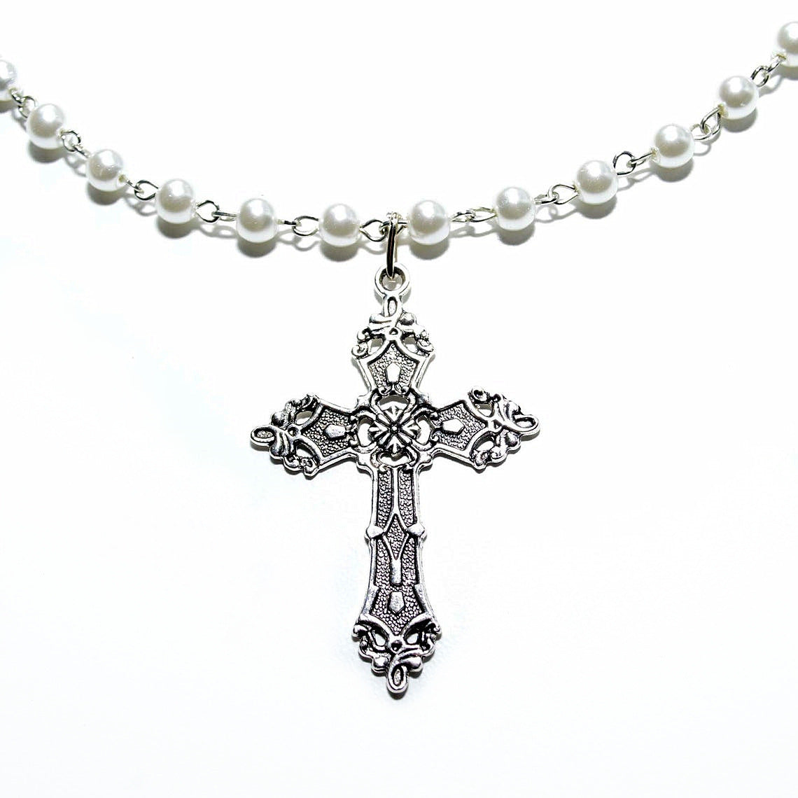 Punk Cross Gothic Ornament White Pearl Necklaces