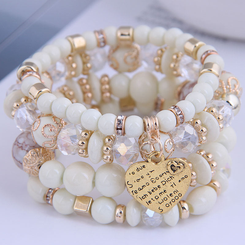 Women's Retro Ethnic Style Elastic Crystal Heart Bracelets