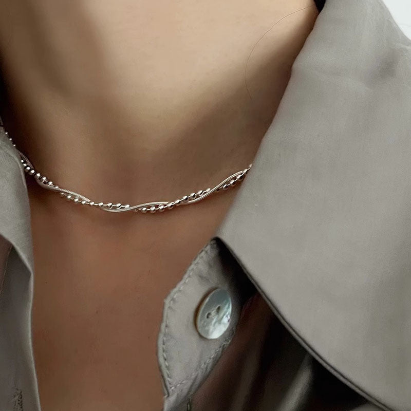 Colliers doux avec chaîne de clavicule double argent pour femmes, Simple et élégant