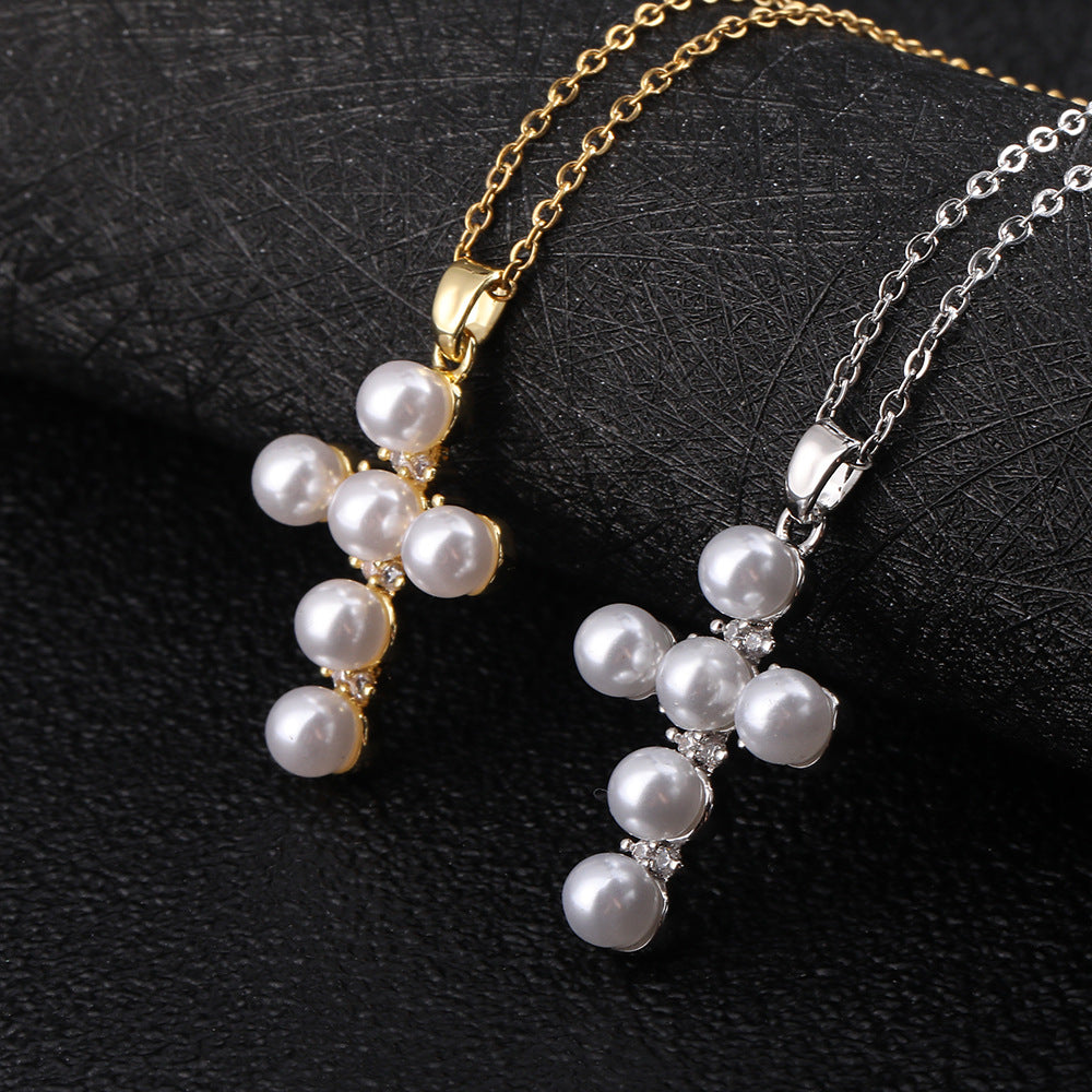 Women's Copper Zircon Plated Real Gold Pearl Necklaces