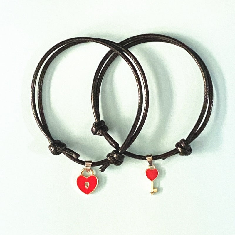 Pair Of Simple Couple Key Lock Bracelets