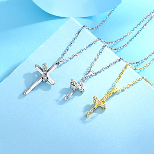 Women's & Men's Gold Diamond Cross Crown Couple And Fashion Necklaces