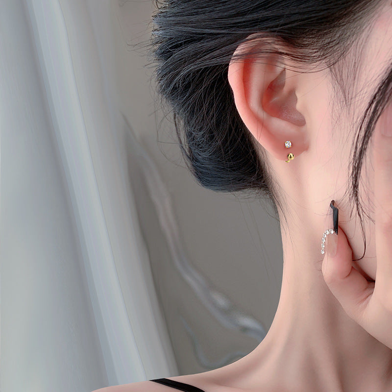 Ear Bone Female Niche Zircon Sterling Screw Tightening Buckle Earrings