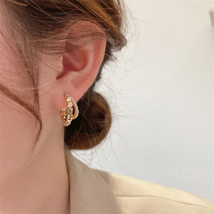 Design Square Metal Zircon Female Simple Earrings