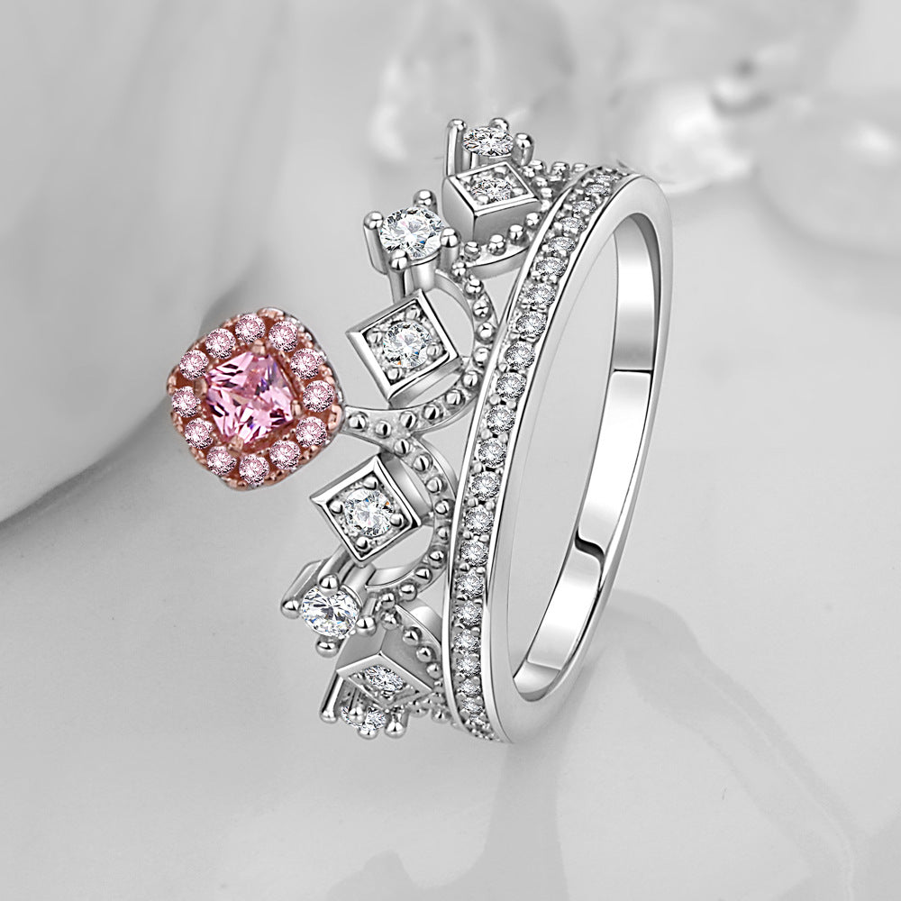 Women's Pink Diamond Crown Princess Square Yellow Rings