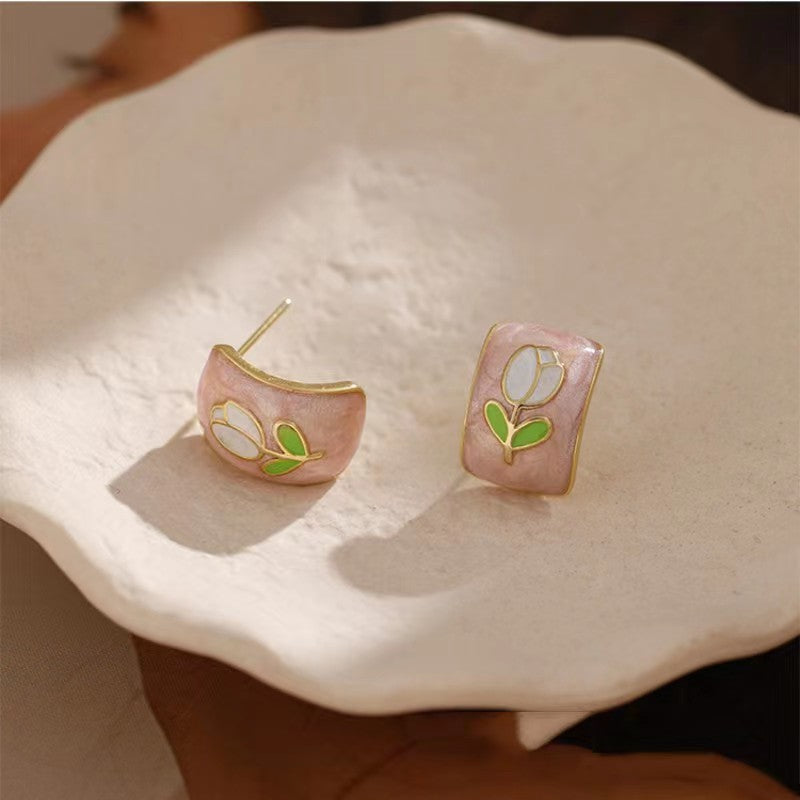 Women's Cute Sweet Elegant Pink Dripping Tulip Earrings