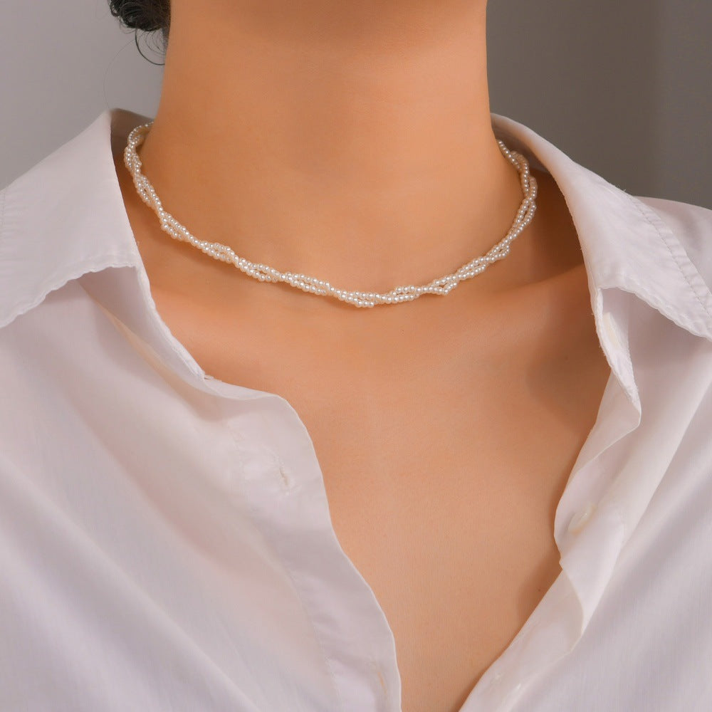 Grain Imitation Pearl Woven Twisted Winding Necklaces