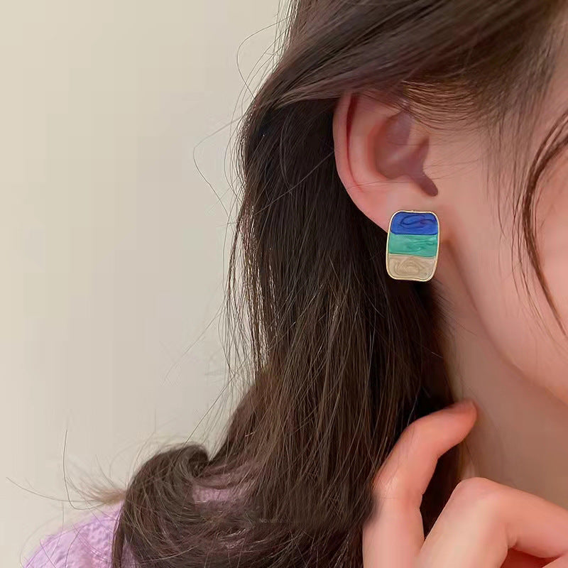 Women's Drip Glaze Geometric Retro Contrast Color Earrings