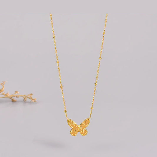 Butterfly Pendant Vintage Gold Titanium Steel Necklaces