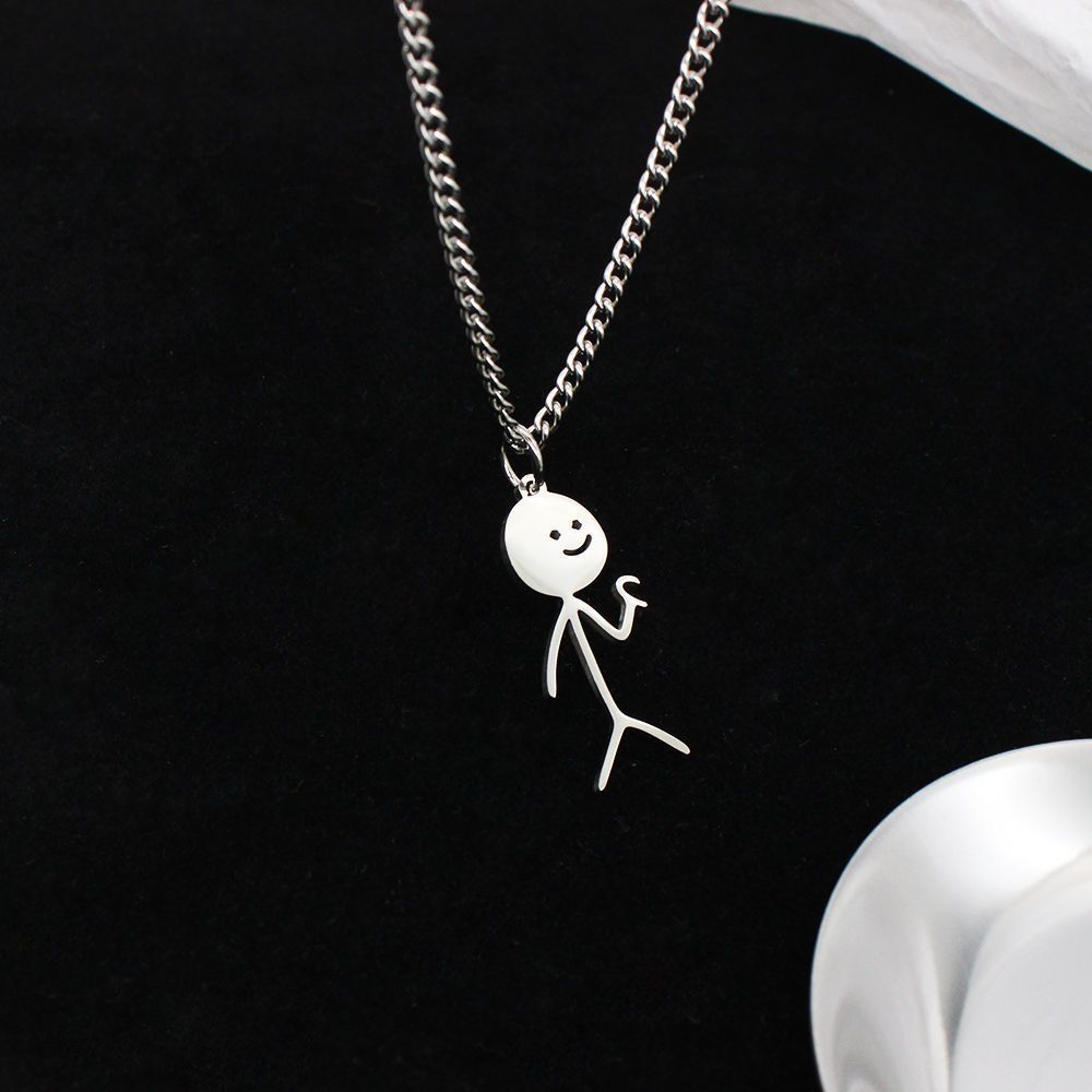 Stickman Bixin Vertical Middle Finger Couple Necklaces