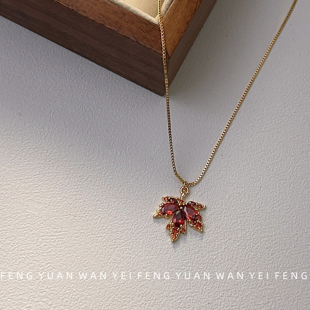 Micro Inlaid Zircon Maple Leaf Plated Necklaces