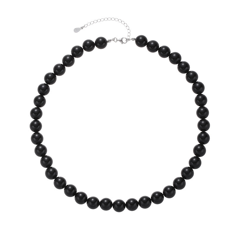 Women's Elegant Black Agate Real Stone Beaded Niche Necklaces