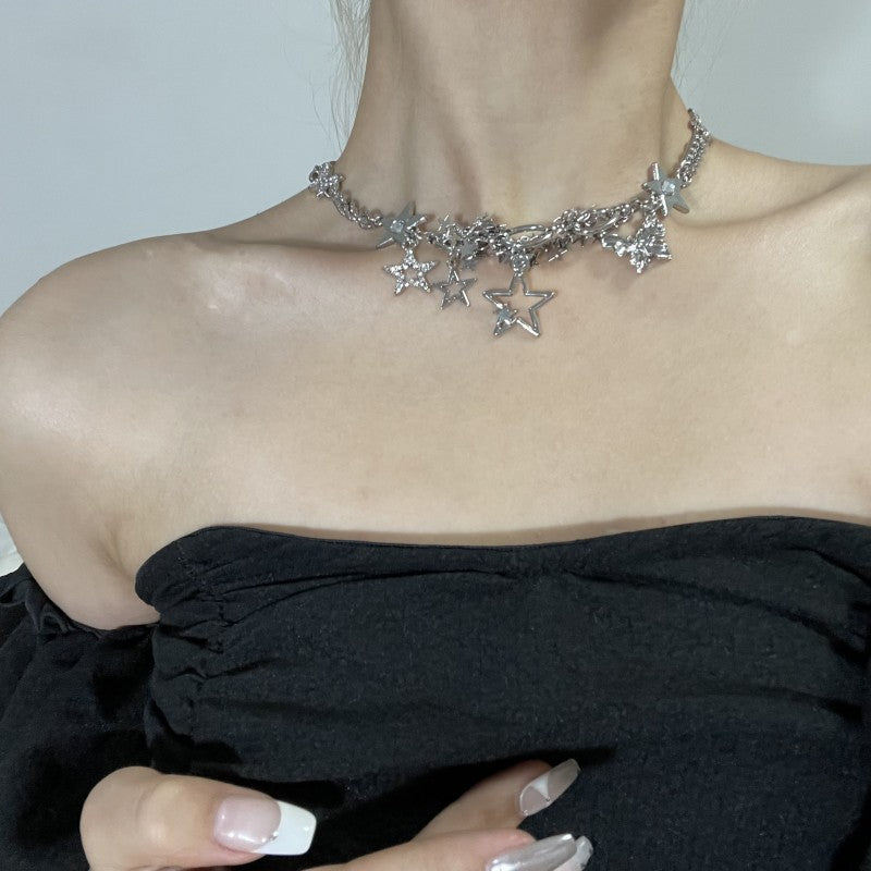 Colliers de clavicule en chaîne papillon étoile à cinq branches en strass