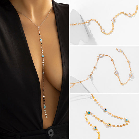 Elegante Schlüsselbeinketten-Halsketten aus Metallimitationsperlen für Damen