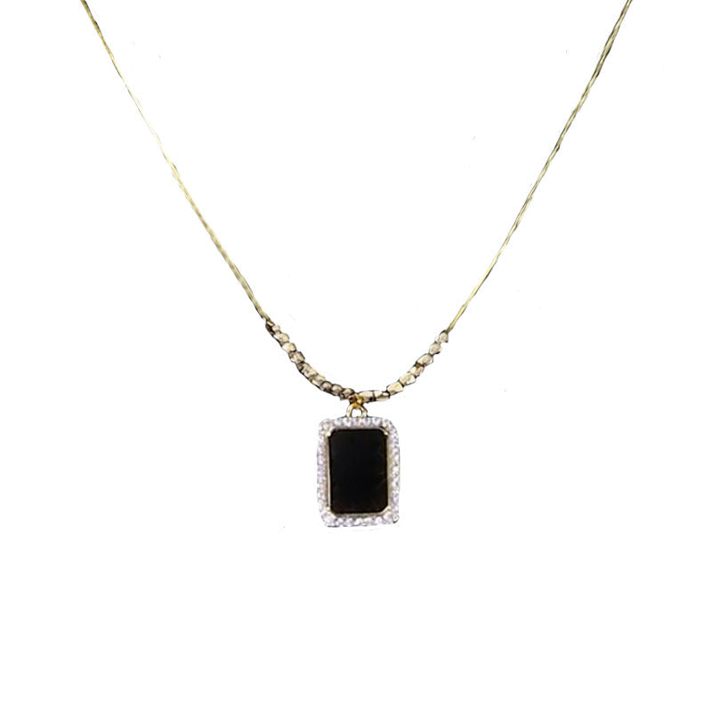 Women's Luxury Black Small Square Design Clavicle Chain Necklaces