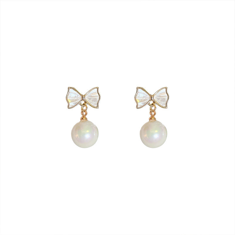 Sier Needle Simple Personalized Pearl Shell Bow Earrings