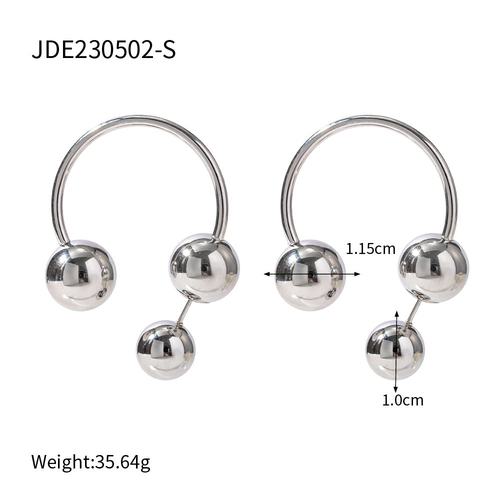 Women's Gold Stainless Steel Exaggerated Spherical Temperamental Earrings