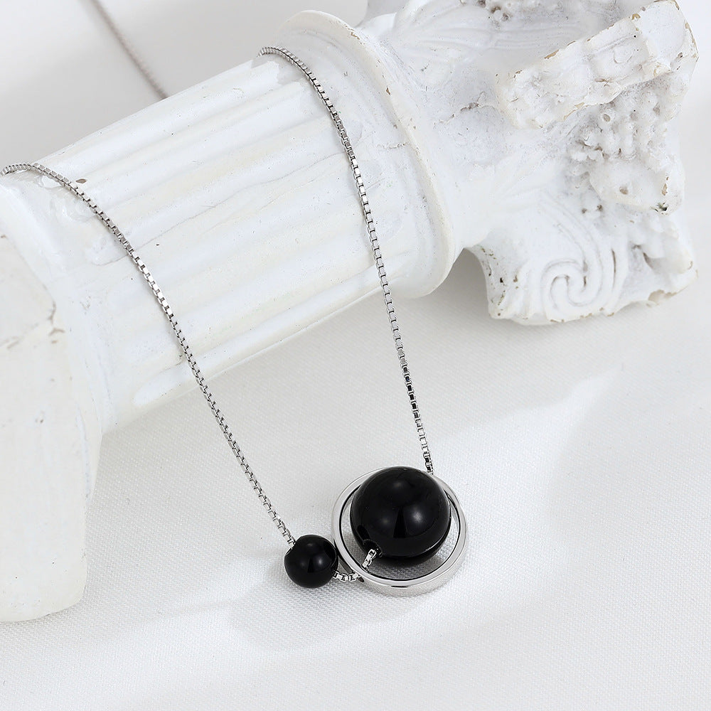 Women's Temperament Ornament Sterling Sier Circle Black Necklaces