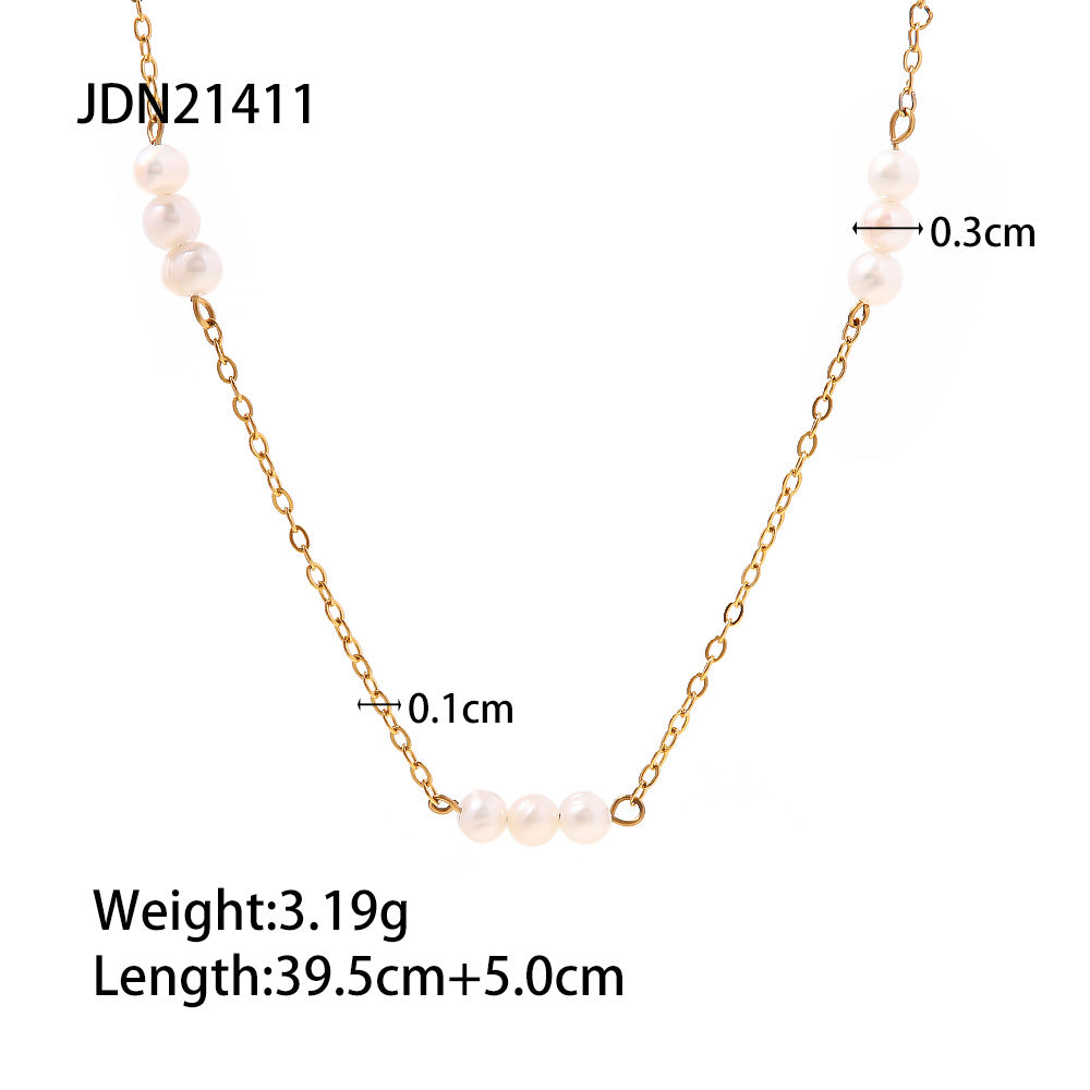 Women's Gold-plated Stainless Steel Pearl Trendy Fashion Necklaces