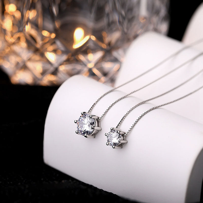 Colliers à diamant unique en argent sterling avec ornement solitaire pour femme