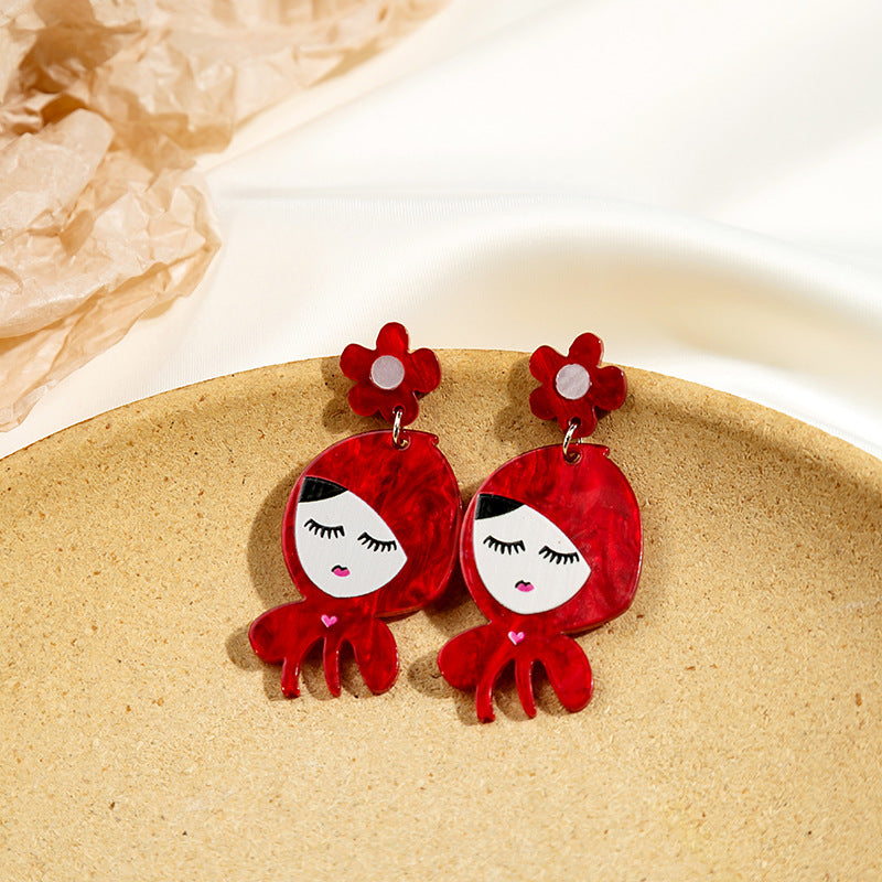 Cartoon Little Red Riding Hood Unique Big Earrings – Getscrunched