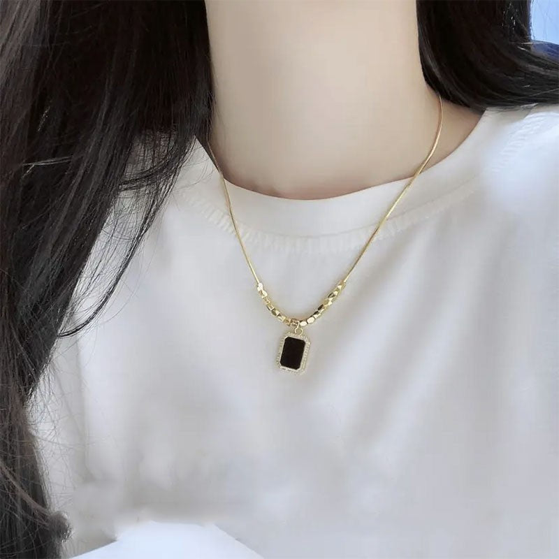 Women's Luxury Black Small Square Design Clavicle Chain Necklaces