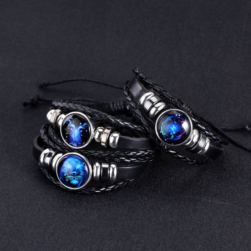 Women's & Men's & Constellation Cattle Leather Personality Vintage Weave Luminous Bracelets