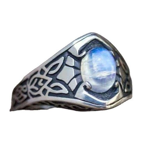 Women's & Men's & Fashion Geometry Pattern Oval Moonstone And Rings