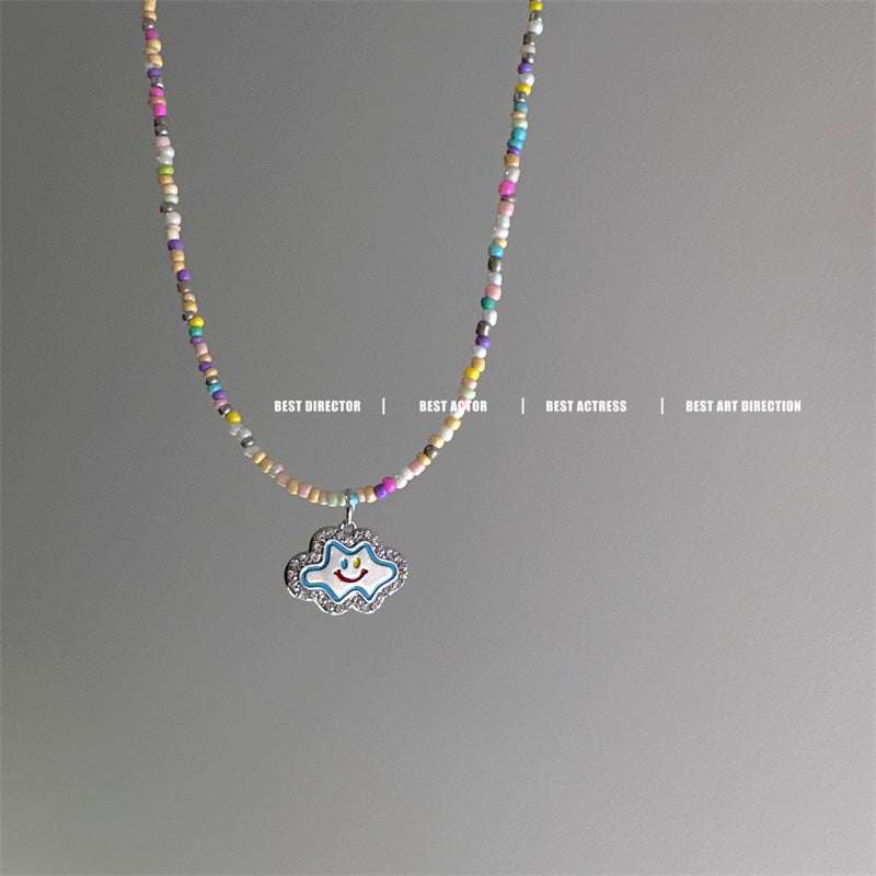 Bead Five-pointed Star Smiley Female Dopamine Full Diamond Necklaces