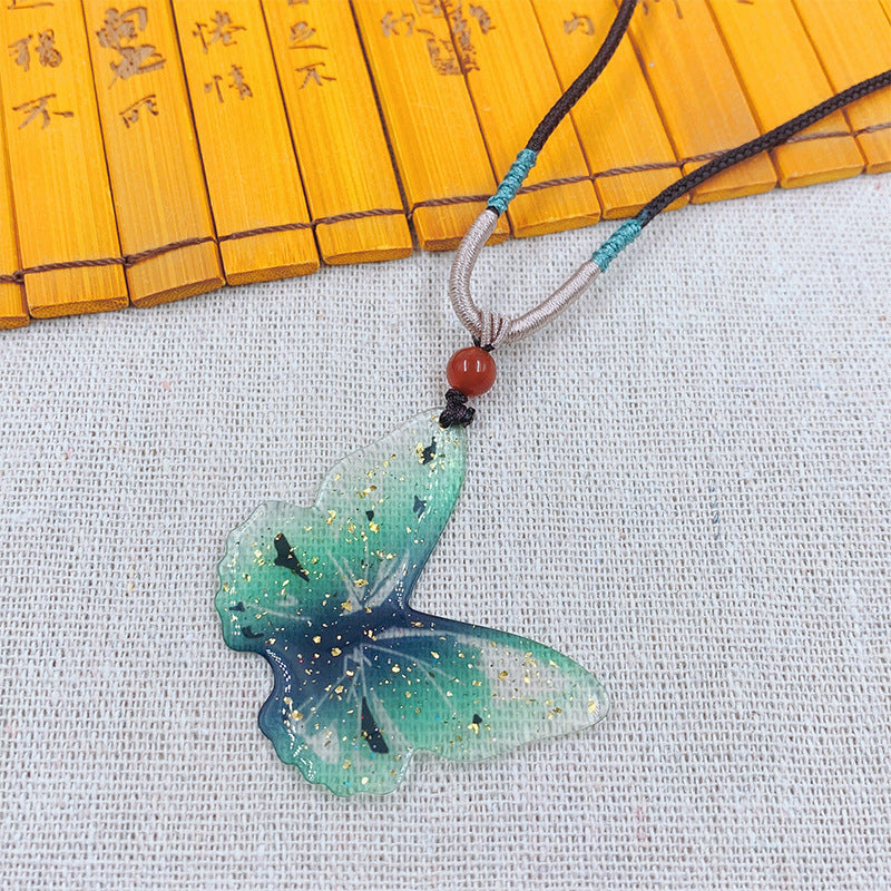 Two-color Antique Braiding String Butterfly Pendant Necklaces