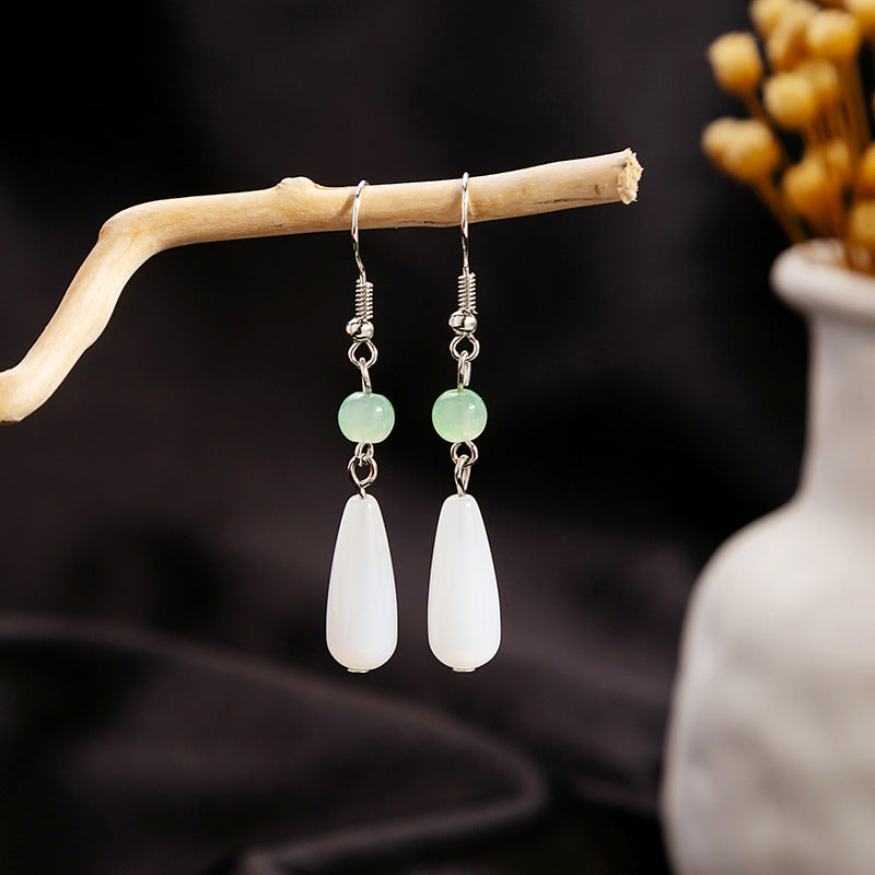 Needle Retro Chinese Pearl Jade Simple Palace Style Earrings