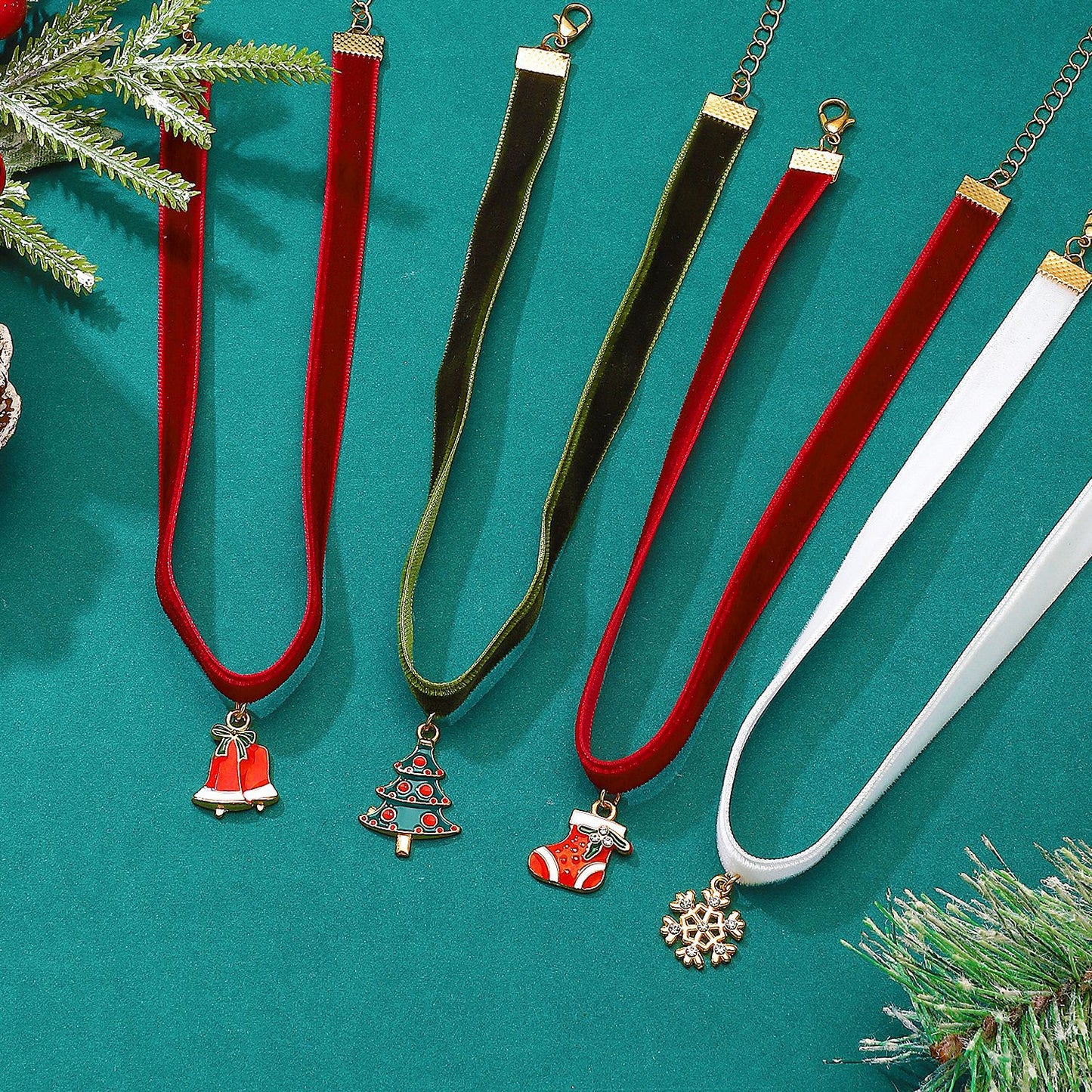 Jingling Bell Tree Neck Band Holiday Necklaces