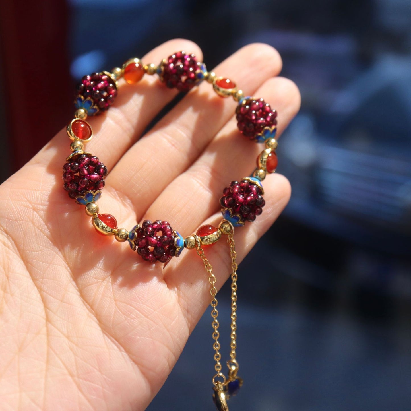 Women's Style Natural Garnet Simple With Ite Bracelets