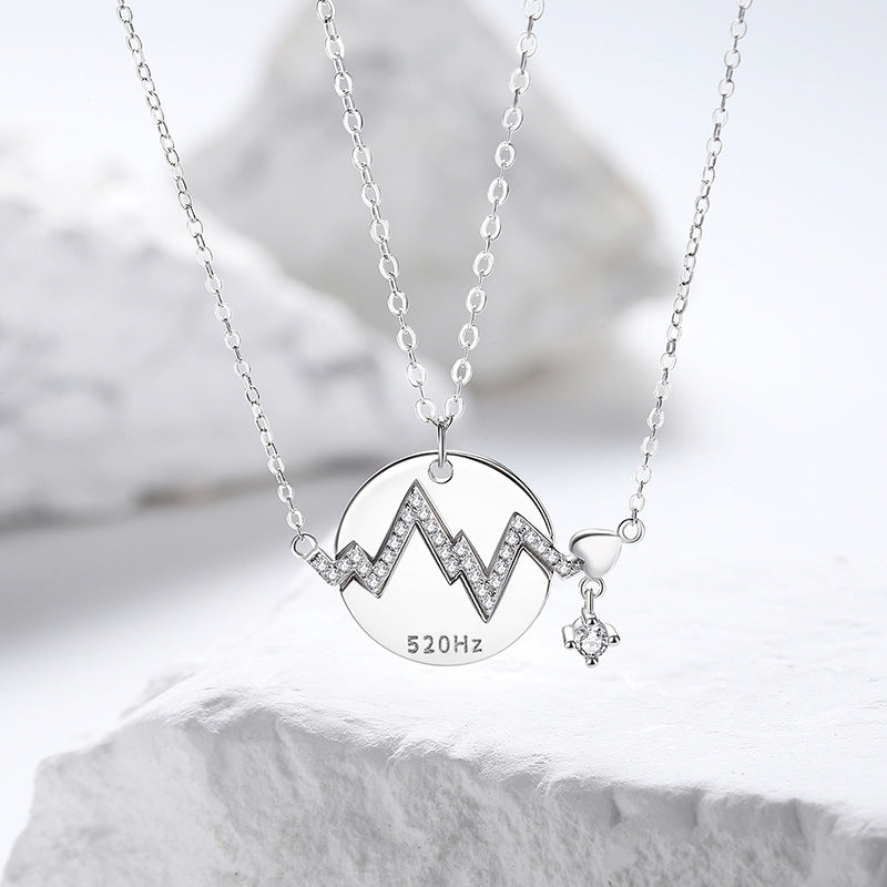 Couple Sterling Sier Niche Heart Ecg Necklaces