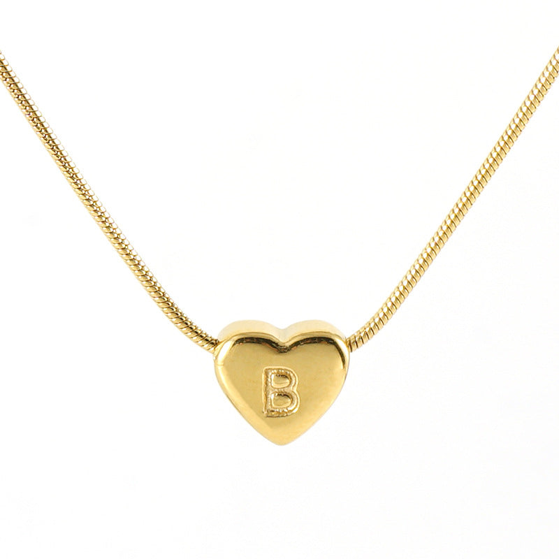 Colliers avec pendentif lettre en forme de cœur en acier inoxydable, à la mode pour femmes