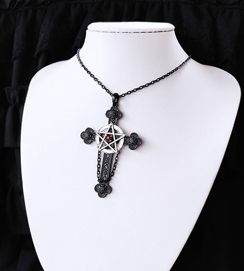 Women's & Men's & Dark Five-pointed Star Cross Punk Rock Necklaces