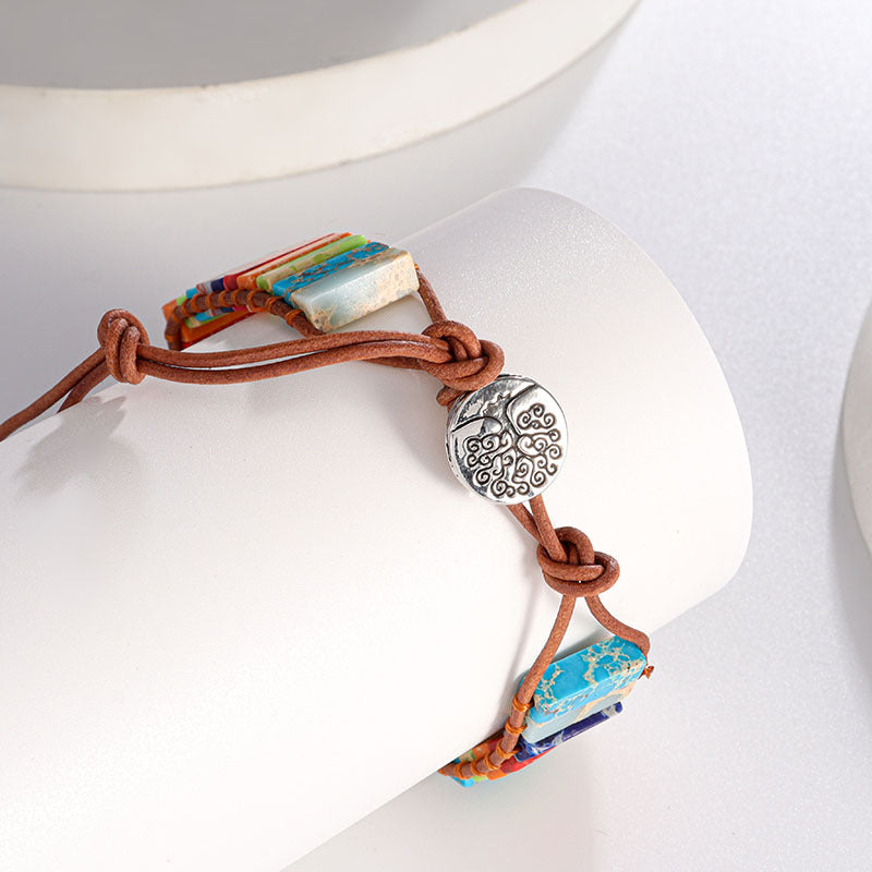 Ornament Natural Stone Handmade Woven Leather String Bracelets