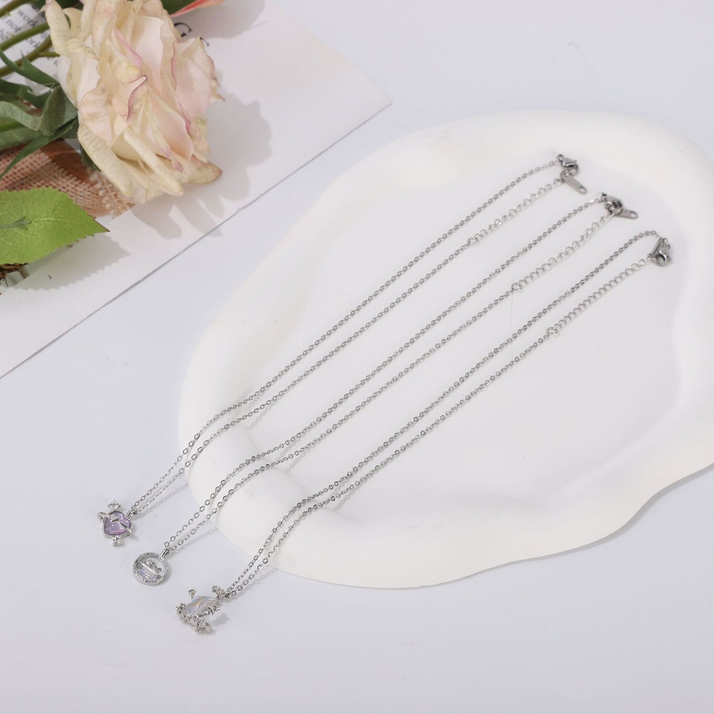 Women's No Fading Stainless Chain Moon Star Planet Moonstone Necklaces