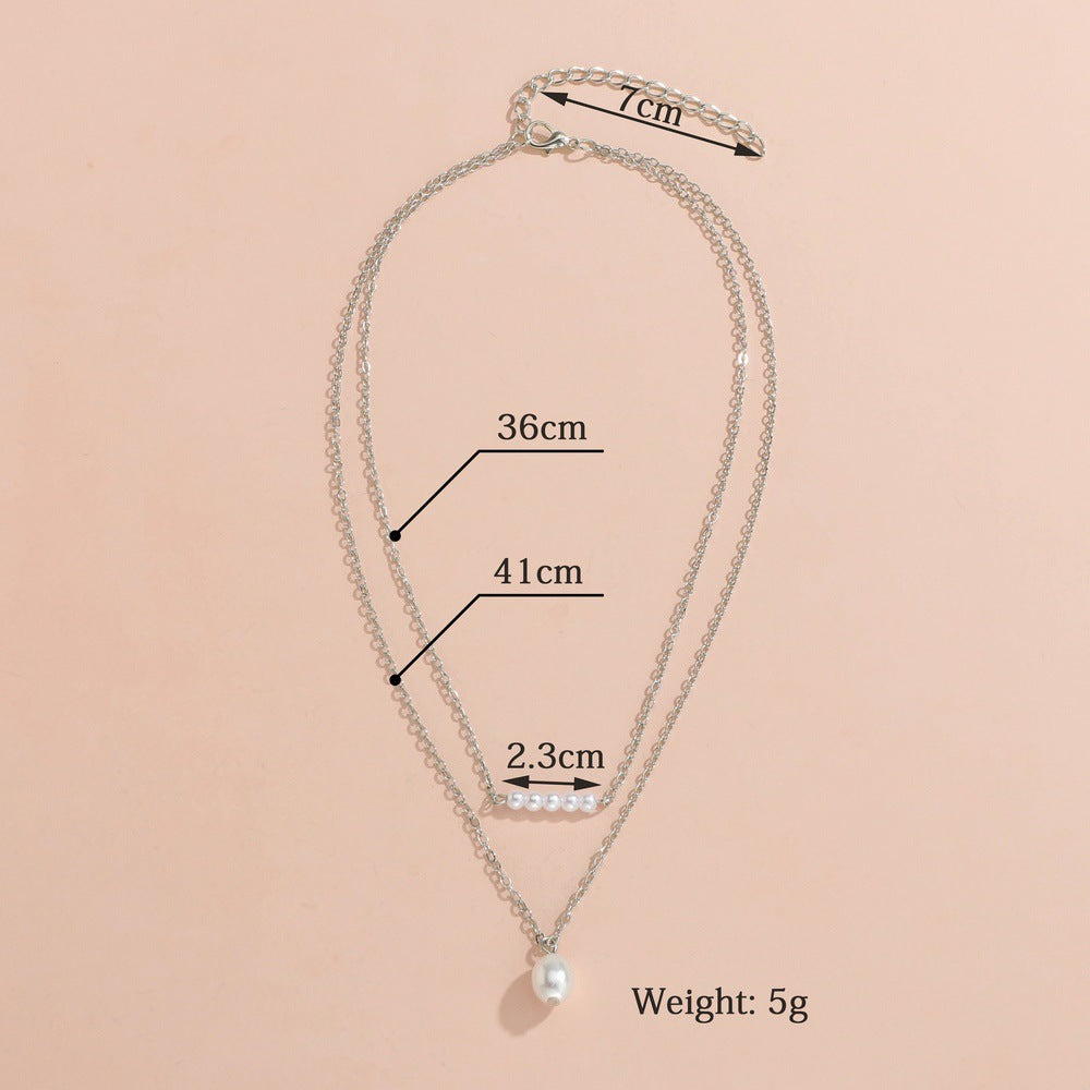 Women's Stick Pearl Pendant Stacked Alloy Clavicle Necklaces