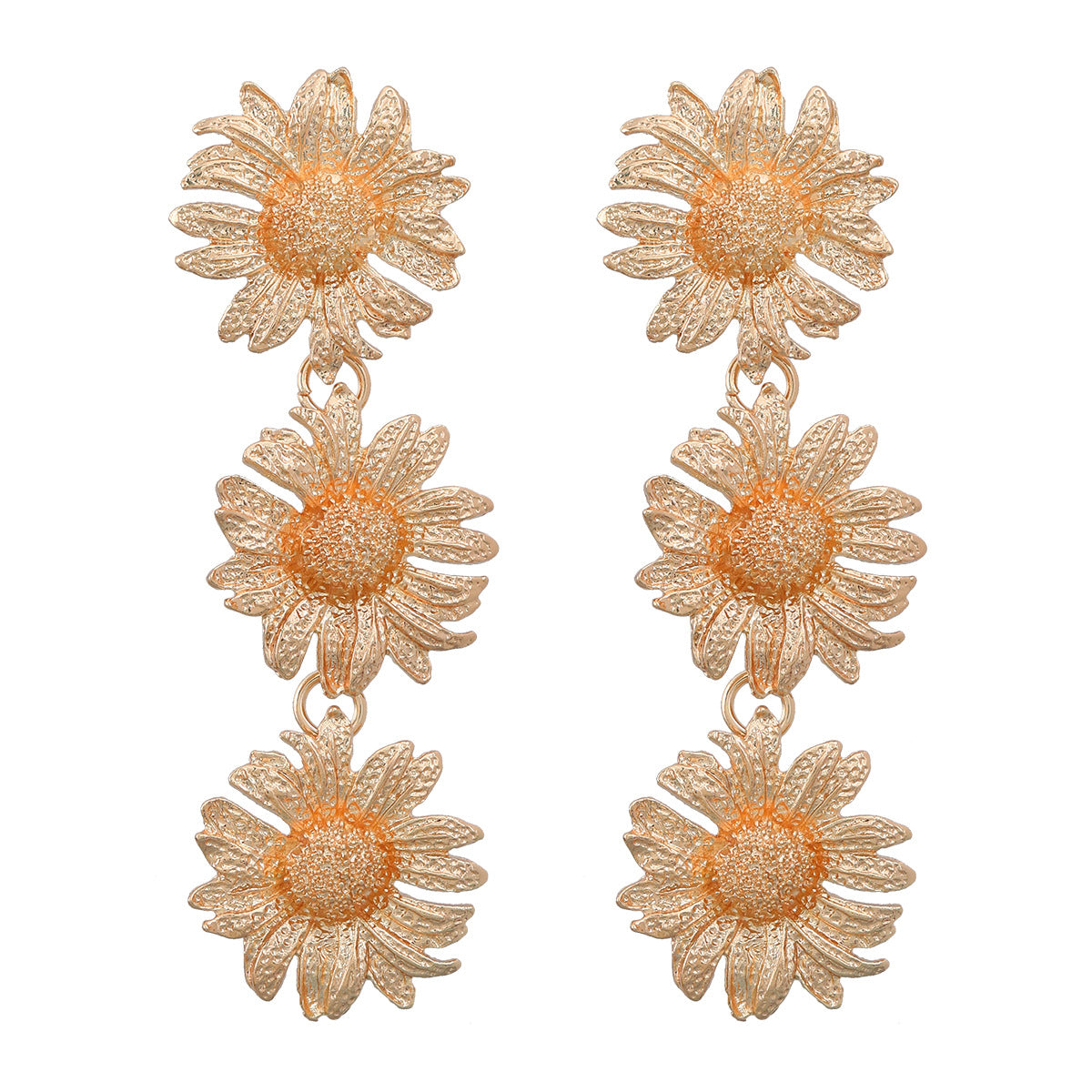 Spring Sunflower Flower Exaggerated Metal Alloy Earrings