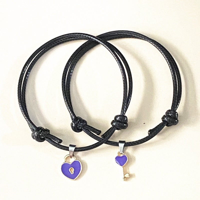 Pair Of Simple Couple Key Lock Bracelets