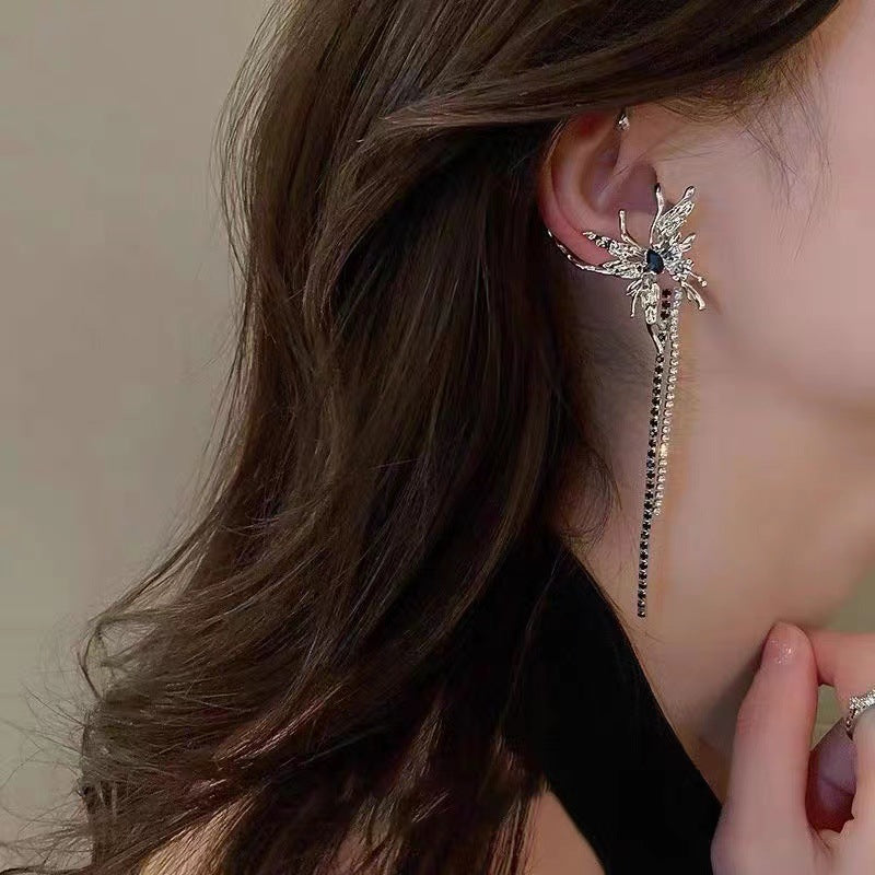 Women's Personalized Metal Liquid Butterfly Long Fringe Earrings