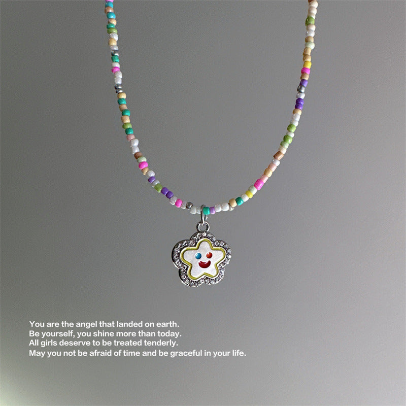 Bead Five-pointed Star Smiley Female Dopamine Full Diamond Necklaces